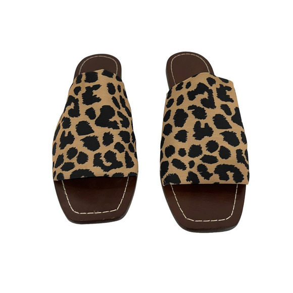 Loeffler Randall Daria Stretch Square Toe Slides In Leopard Dark Brown Size 10 - Picture 8 of 13